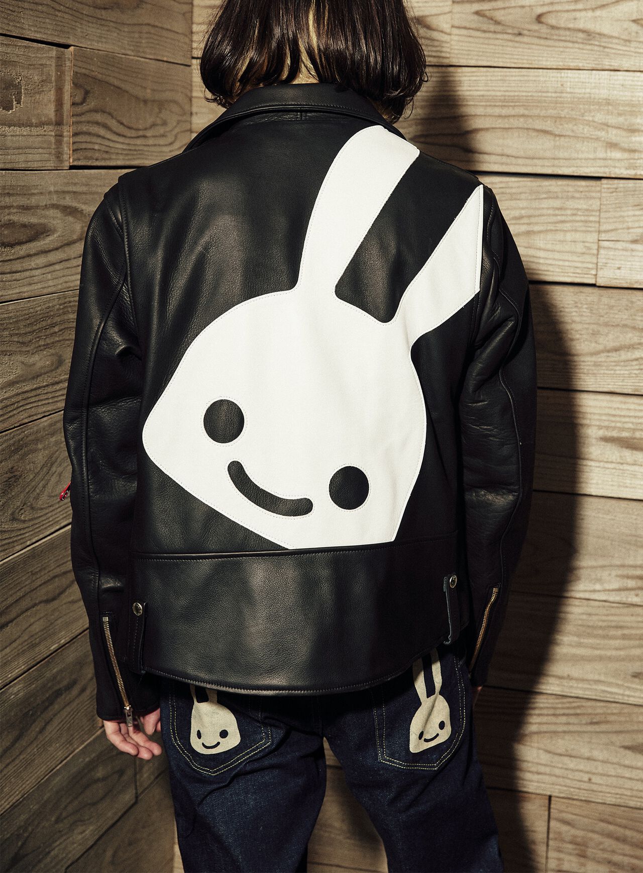 cow leather three riders jacket white rabbit,, large image number 9