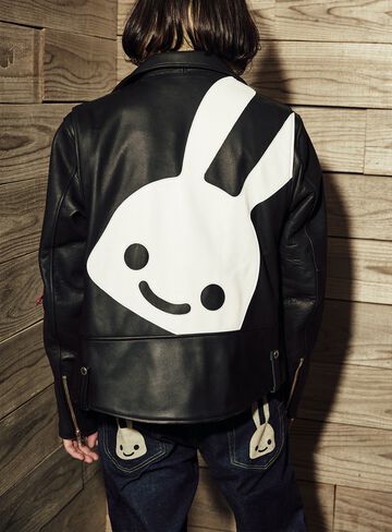 cow leather three riders jacket white rabbit,, small image number 9
