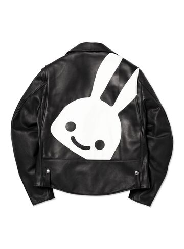 cow leather three riders jacket white rabbit,, small image number 0
